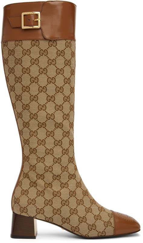 gucci brown gg supreme leather- trimmed over the knee boots/booties|gucci shoes for women.